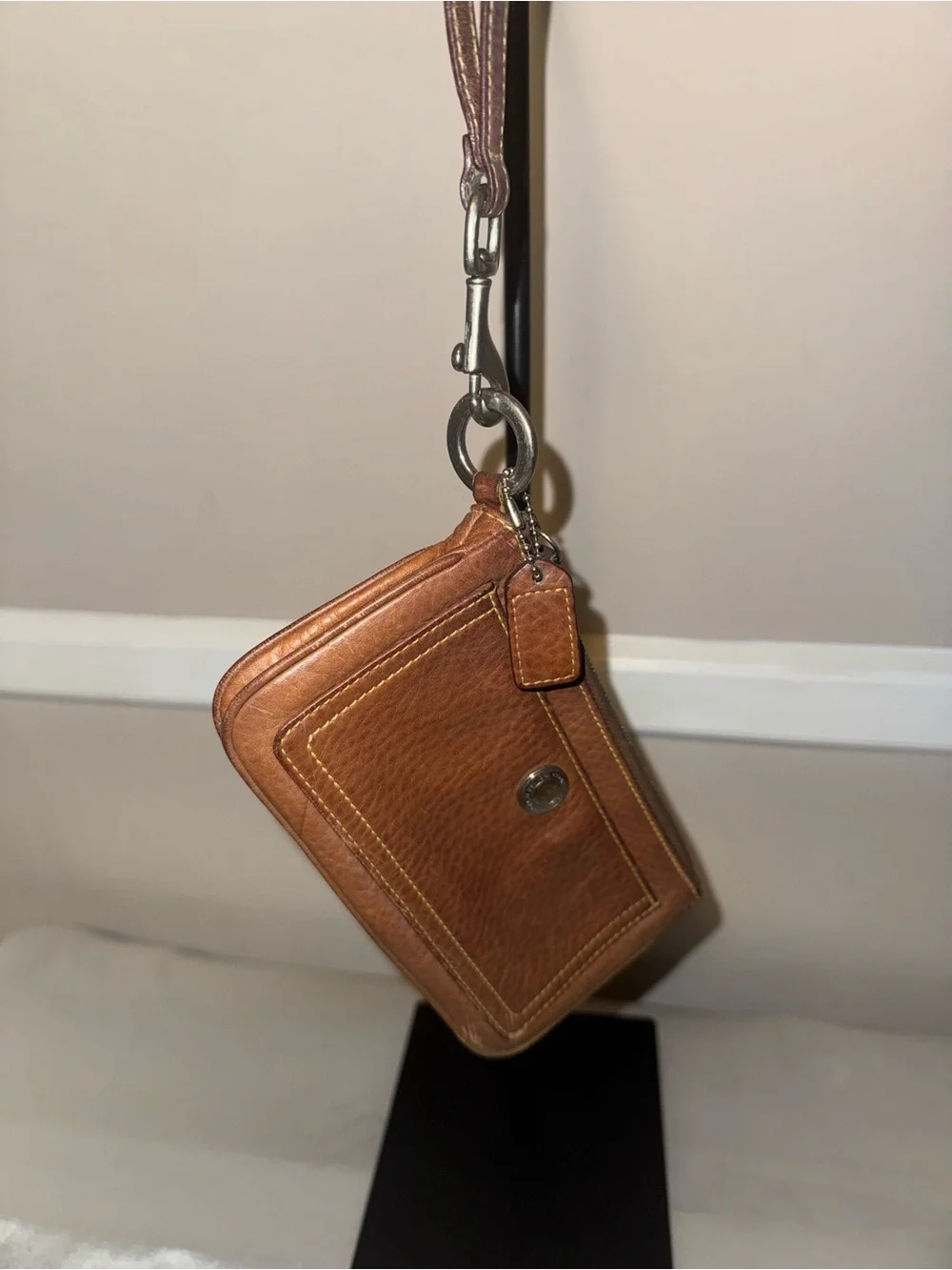 Coach Tan Brown Leather Wristlet Clutch